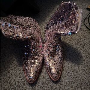 Sparkling Sequin Pink Heeled Boots